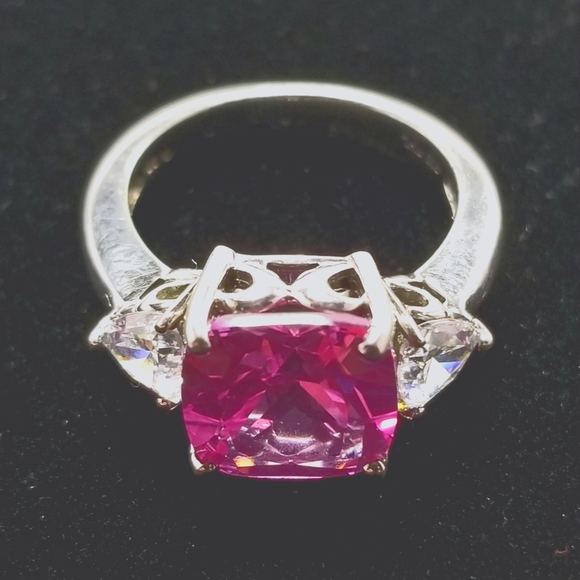 925Silver Lab Pink Sap&Cz D-827 CL1012 52054ZZMLSG2 Sterling Silver Womens Ring - Picture 6 of 6